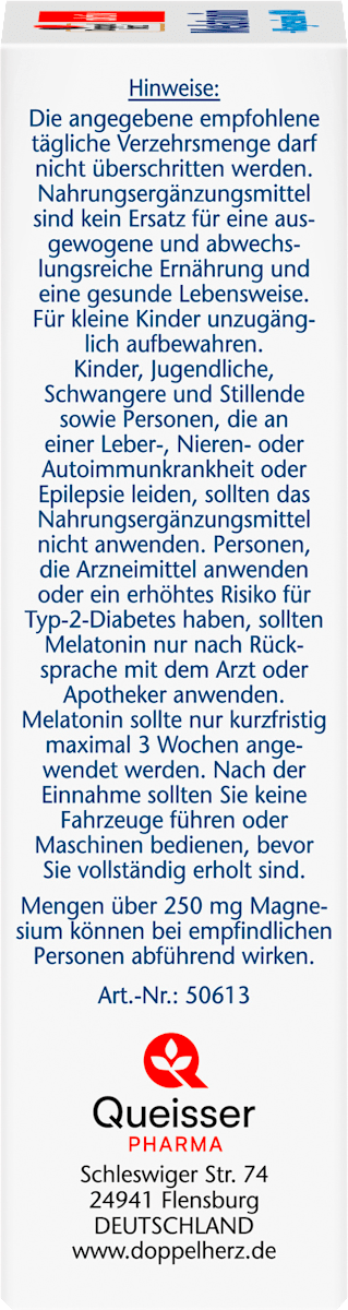 Doppelherz Aktiv Melatonin + Magnesium 400 + Vitamin B6 + Lemon Balm Extract – 30 Tablets
