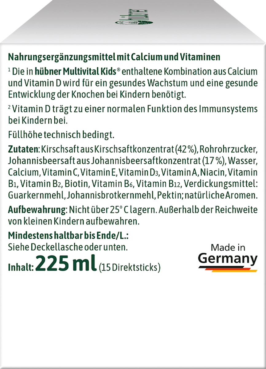 Hübner Multivital Kids, liquid sticks (15 x 15ml)