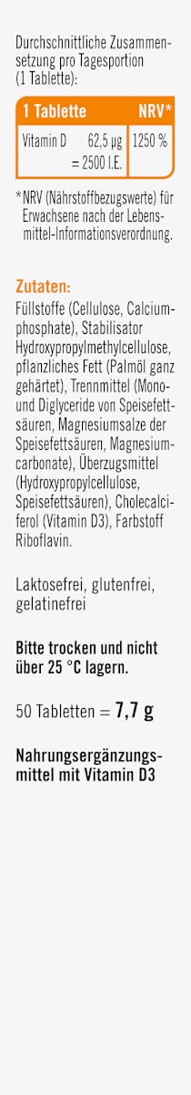 Taxofit Vitamin D3 2500 I.U. – 50 Mini-Tablets