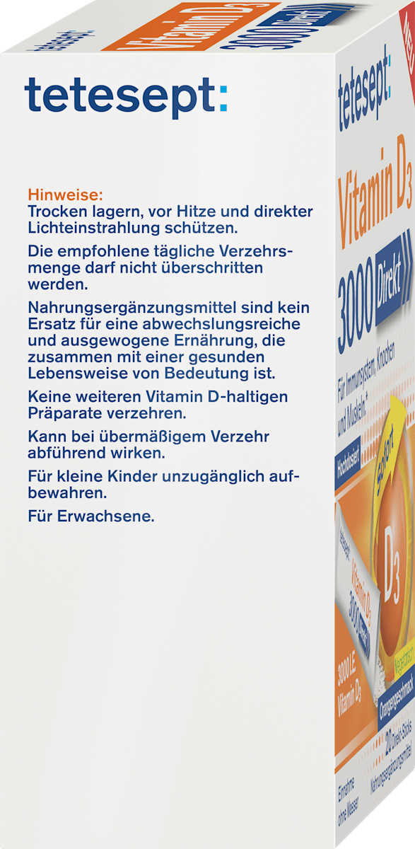 Tetesept Vitamin D3 3000 Direkt Sticks – 20 Direct Sticks