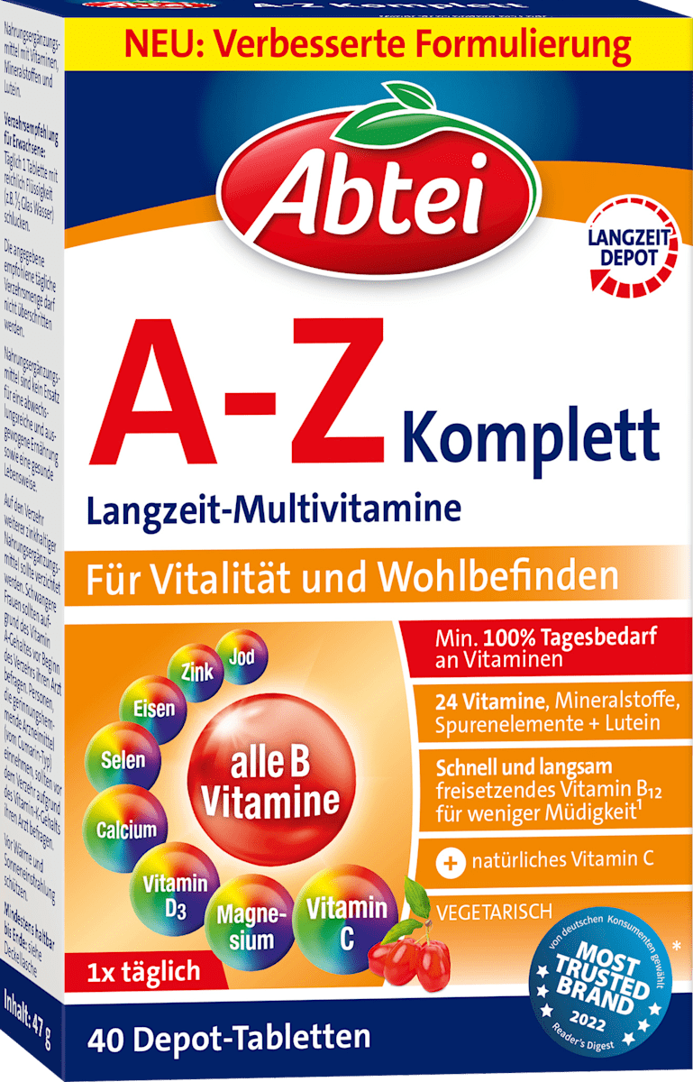 Abtei A-Z Komplett Complete Multivitamins 40 Depot Tablets