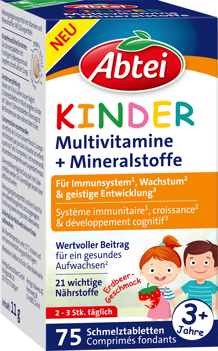 Abtei Kids Multivitamine + Mineralstoffe 75 tablets with strawberry flavor
