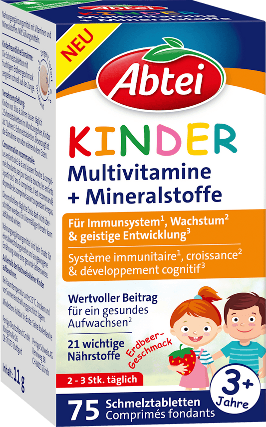 Abtei Kids Multivitamine + Mineralstoffe 75 tablets with strawberry flavor