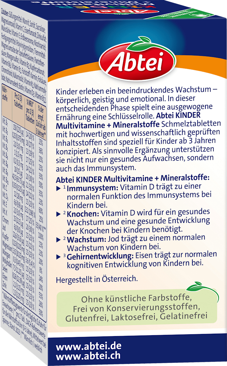 Abtei Kids Multivitamine + Mineralstoffe 75 tablets with strawberry flavor