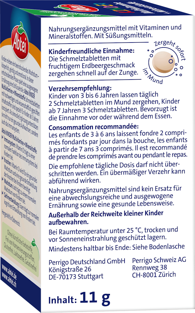 Abtei Kids Multivitamine + Mineralstoffe 75 tablets with strawberry flavor