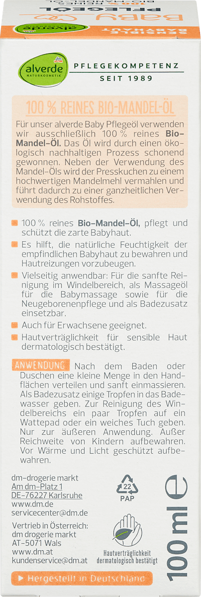 alverde NATURKOSMETIK – Baby Care Oil 100% Pure Organic Almond Oil 100ml