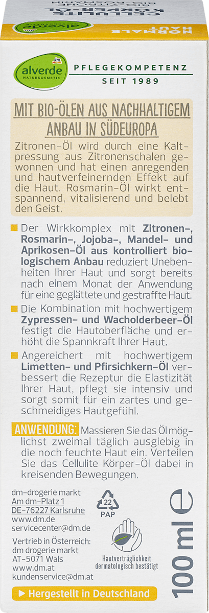 Alverde – Cellulite Body Oil (Organic Lemon & Organic Rosemary) 100ml