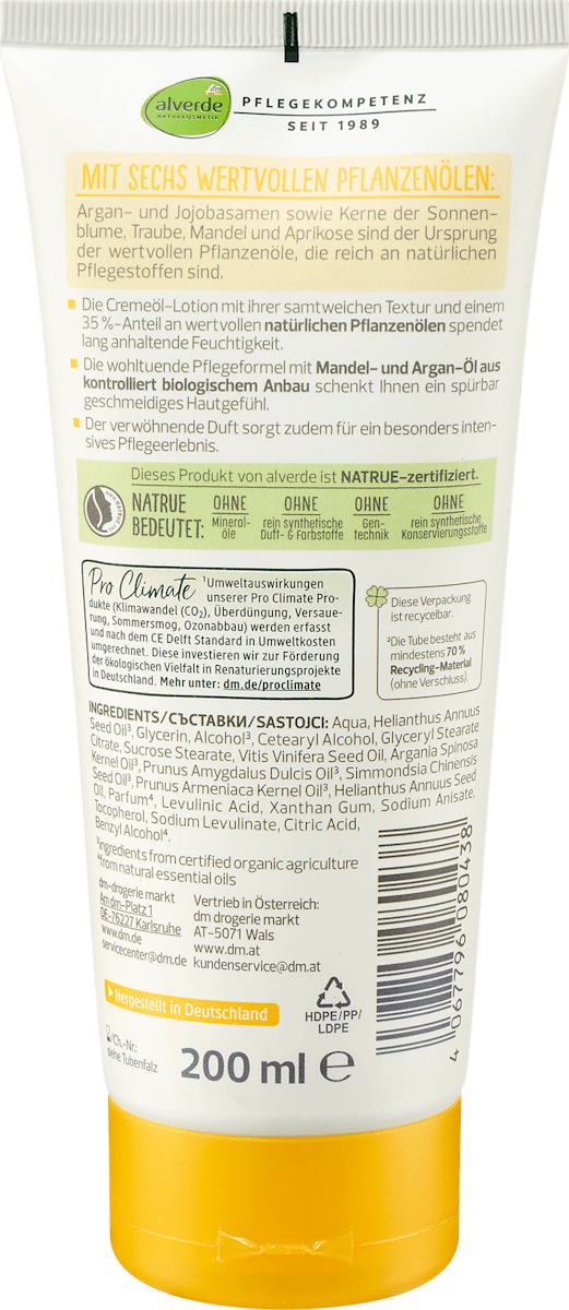 Alverde Pro Climate Cremeöl-Lotion Intensiv – Bio-Arganöl & Bio-Mandelöl 200ml