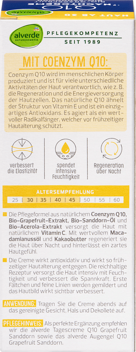 Alverde Q10 Night Cream with Organic Grapefruit & Sea Buckthorn 50ml