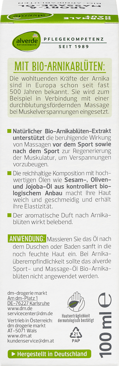 alverde NATURKOSMETIK – Pro Climate Sport & Massage Oil with Organic Arnica Blossoms 100ml