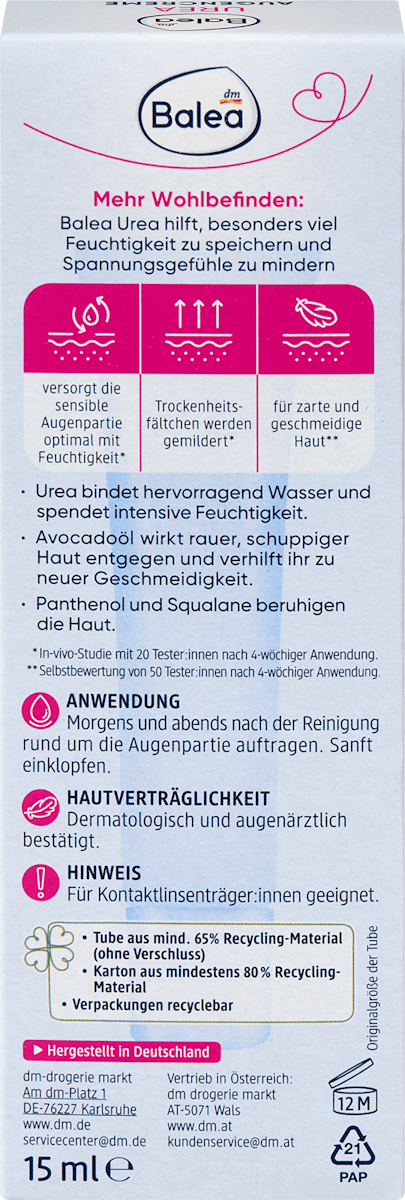Balea Urea Eye Cream 10% Urea + Panthenol 15ml