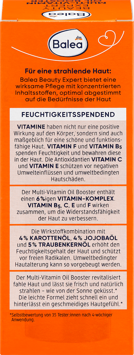 Balea Beauty Expert – Multi-Vitamin Oil Booster (6% Vitamin Complex + 4% Carrot Oil) 30ml