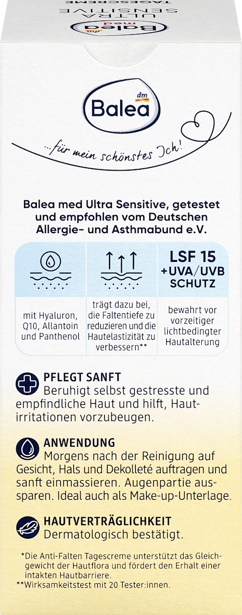 Balea Med Ultra Sensitive Anti-Falten Tagescreme Q10 & Hyaluronsäure SPF 15 50ml