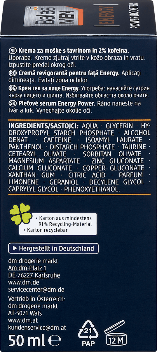 Balea MEN Energy Power Booster Face Cream 50 ml