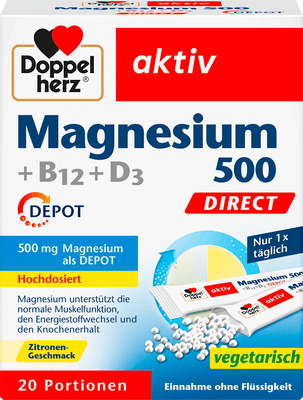 Doppelherz Aktiv Magnesium 500 + B12 + D3 Direct – 20 Sachets