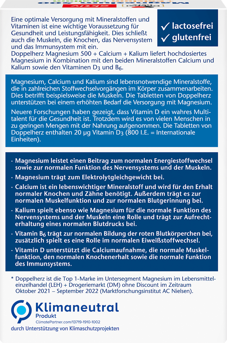Doppelherz Aktiv Magnesium 500 + Calcium + Potassium + Vitamin B6 & D3 – 30 Tablets