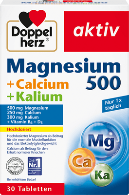 Doppelherz Aktiv Magnesium 500 + Calcium + Potassium + Vitamin B6 & D3 – 30 Tablets