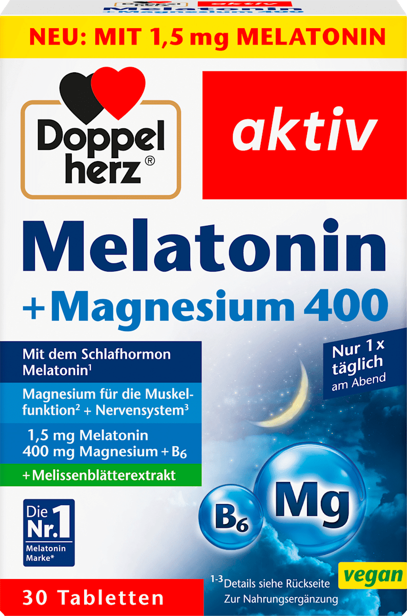 Doppelherz Aktiv Melatonin + Magnesium 400 + Vitamin B6 + Lemon Balm Extract – 30 Tablets