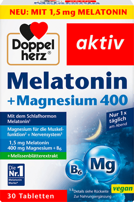 Doppelherz Aktiv Melatonin + Magnesium 400 + Vitamin B6 + Lemon Balm Extract – 30 Tablets