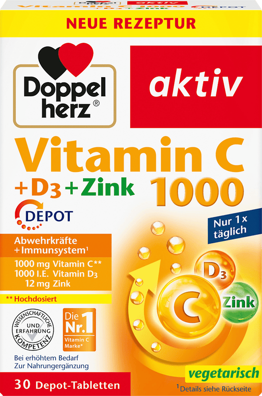 Doppelherz Aktiv Vitamin C 1000 + D3 + Zinc – 30 Depot Tablets
