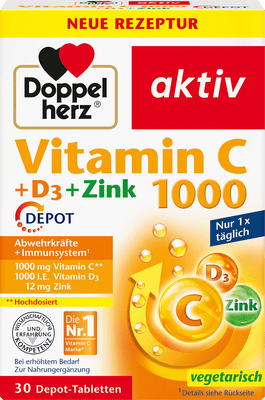 Doppelherz Aktiv Vitamin C 1000 + D3 + Zinc – 30 Depot Tablets