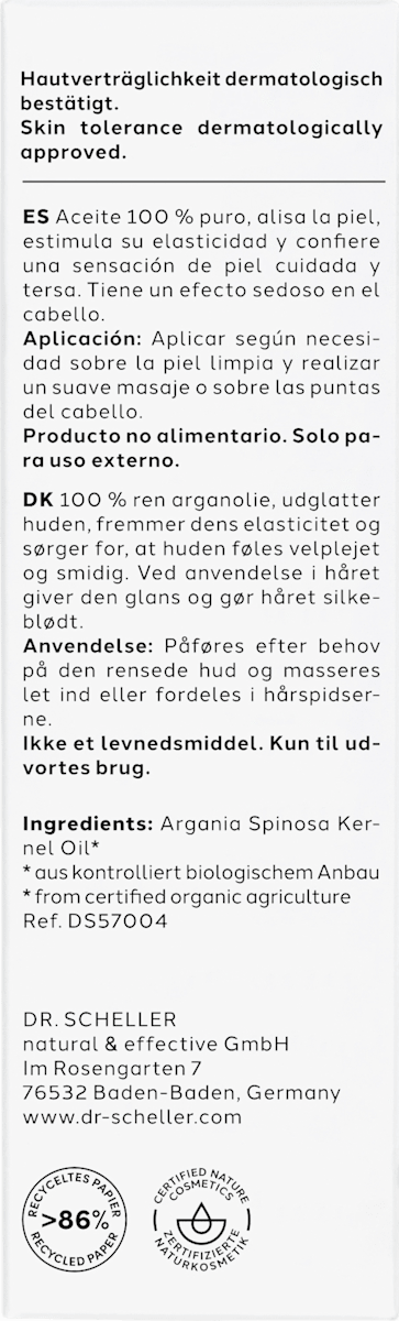 Dr. Scheller – Pure Argan Oil (100% Organic, Cold-Pressed, Fragrance-Free) 30ml