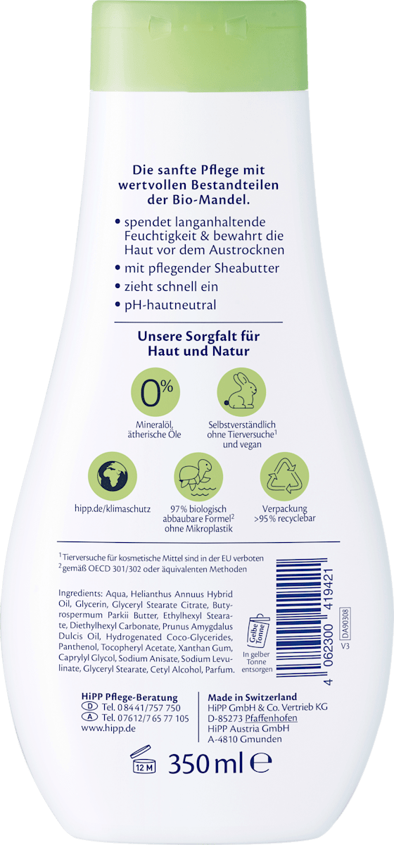 HiPP Babysanft Milk Lotion Sensitiv – with Organic Almond Oil 350 ml