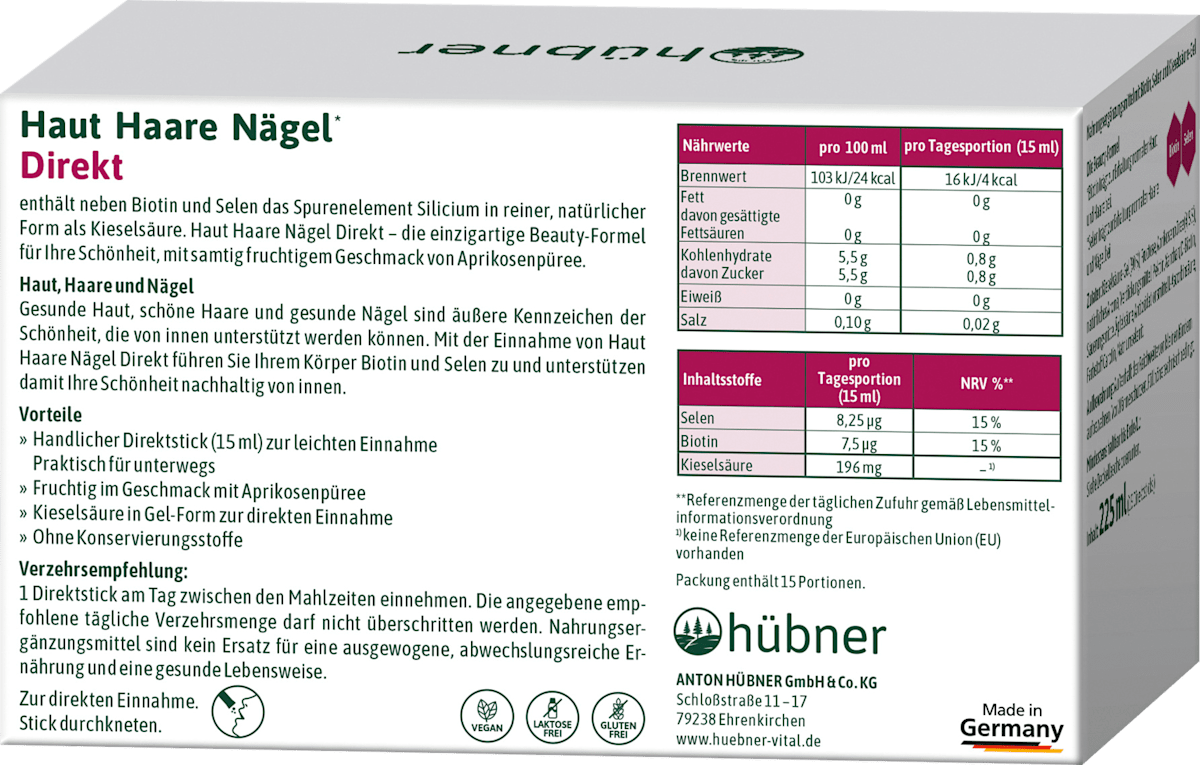 Skin Hair Nails Direktsticks – 15 Sticks, 225 ml