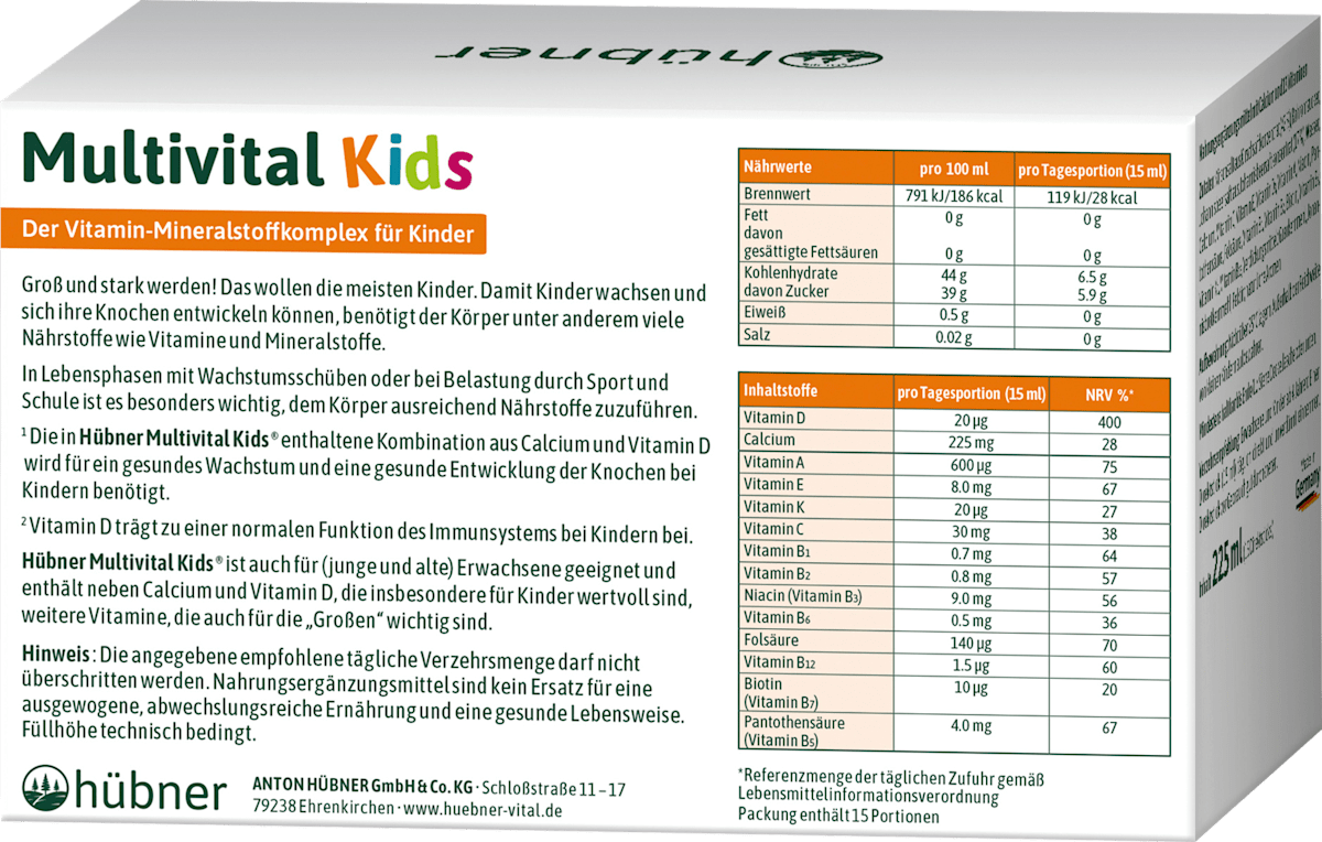 Hübner Multivital Kids, liquid sticks (15 x 15ml)