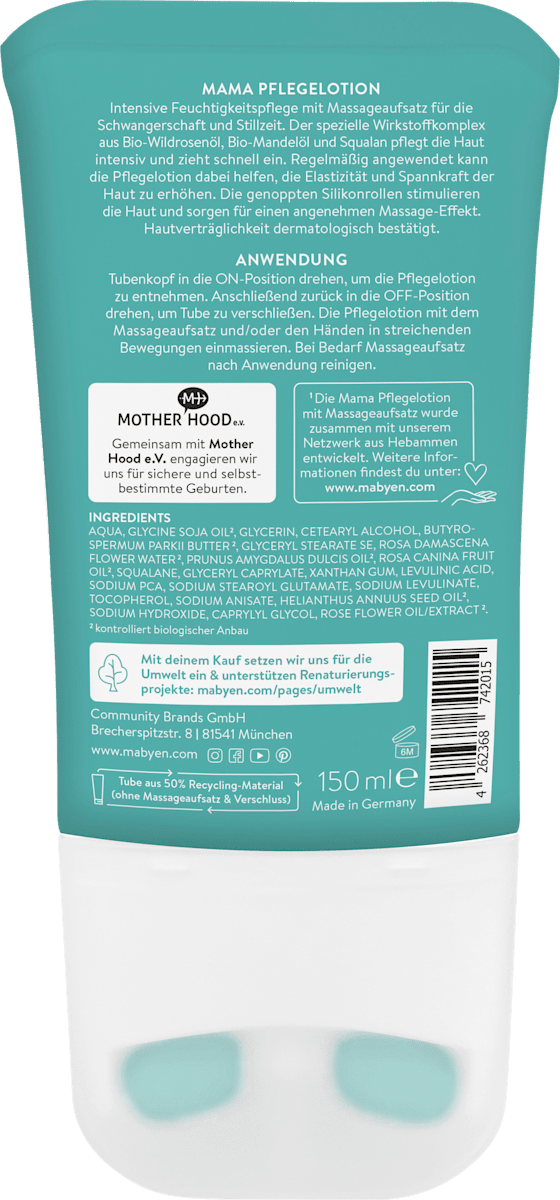 Mabyen Mama Care Lotion with Massage Applicator – Moisturizing Care (Certified Natural Cosmetics) 150ml