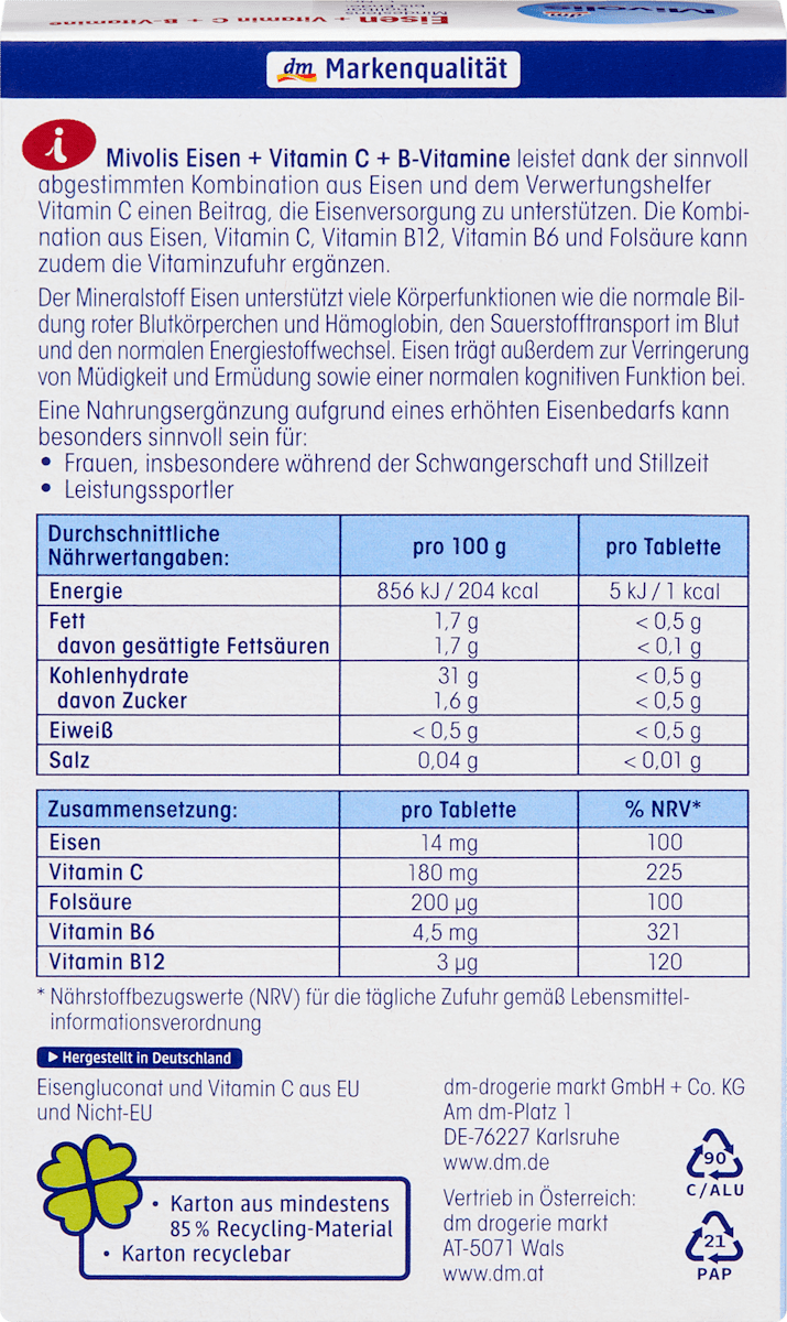 Mivolis Iron + Vitamin C + B Vitamins – 40 Tablets