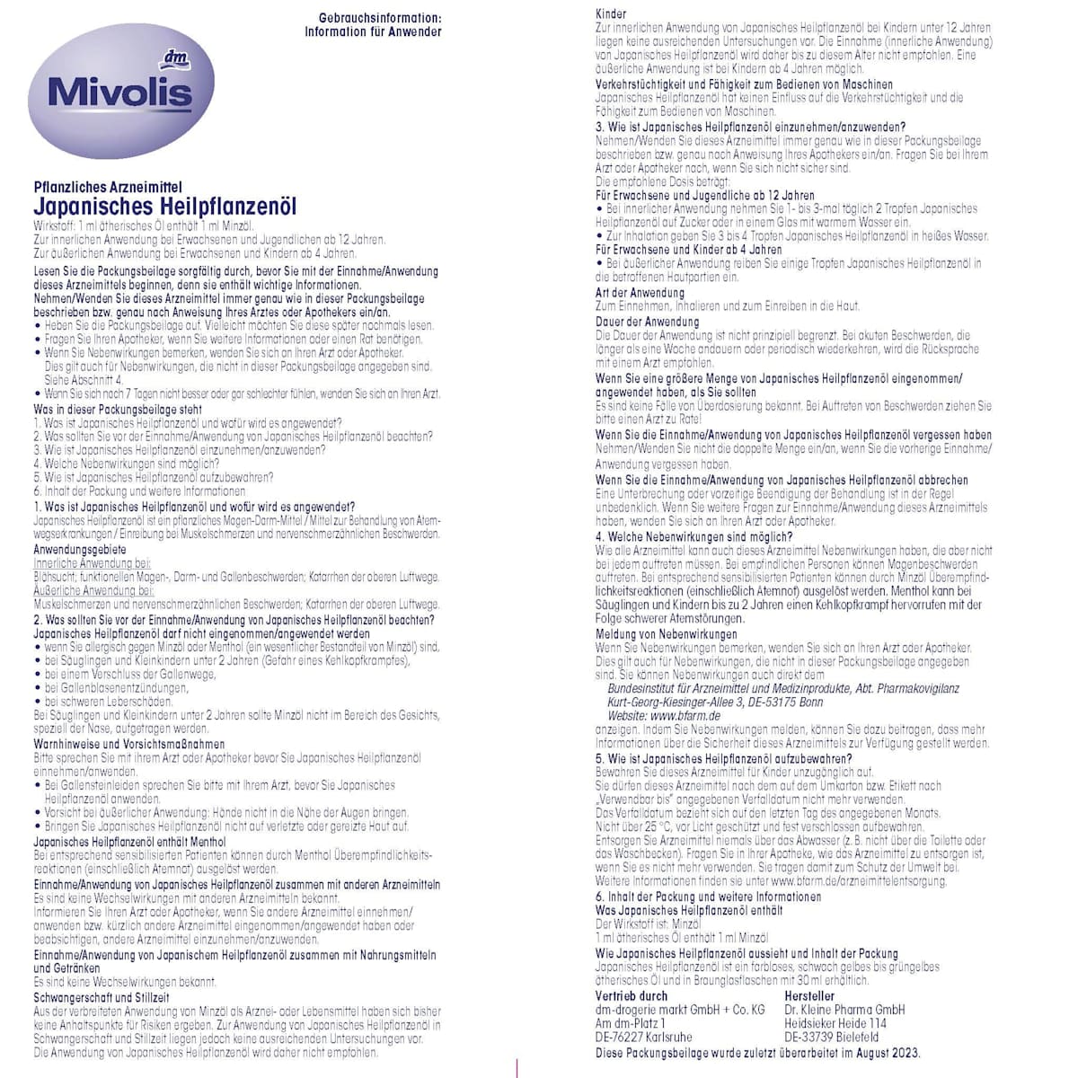 Mivolis – Japanese Medicinal Herbal Oil (with Peppermint Oil) 30ml