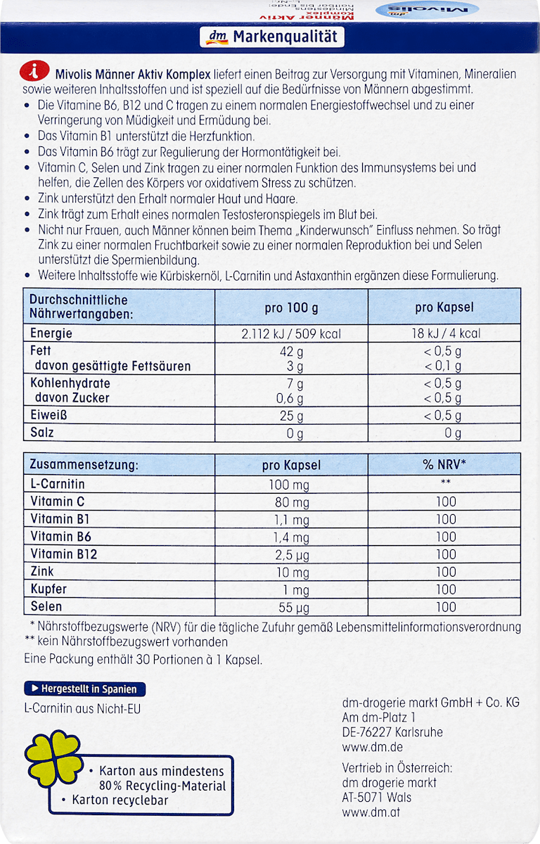 Mivolis Männer Aktiv Komplex – 30 Capsules