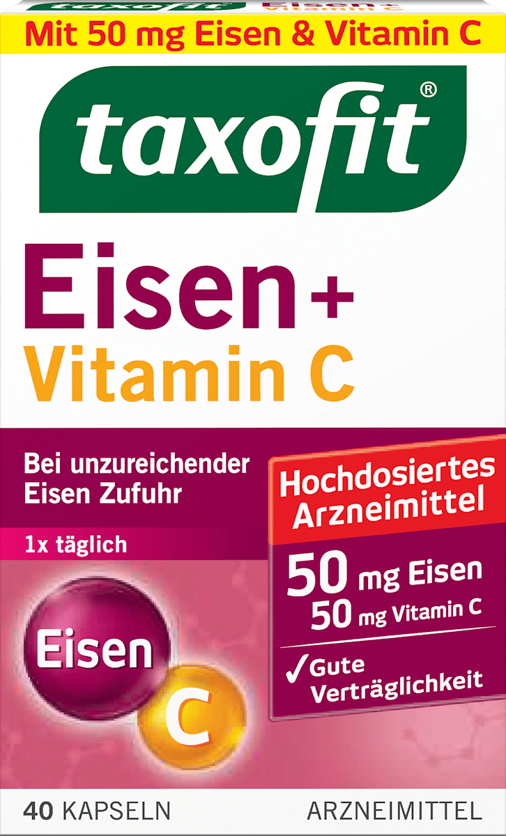 Taxofit Iron + Vitamin C – 40 Capsules