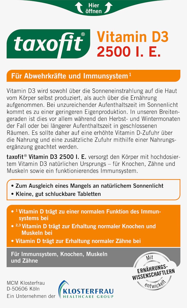 Taxofit Vitamin D3 2500 I.U. – 50 Mini-Tablets