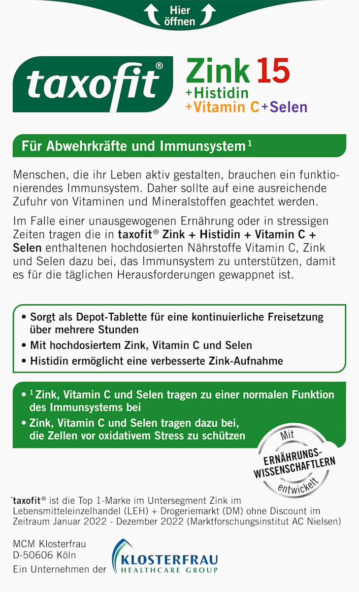 Taxofit Zink 15 + Histidine + Vitamin C + Selenium – 40 Tablets