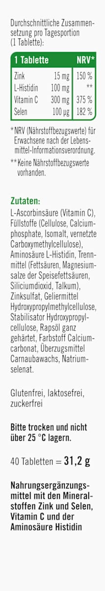 Taxofit Zink 15 + Histidine + Vitamin C + Selenium – 40 Tablets