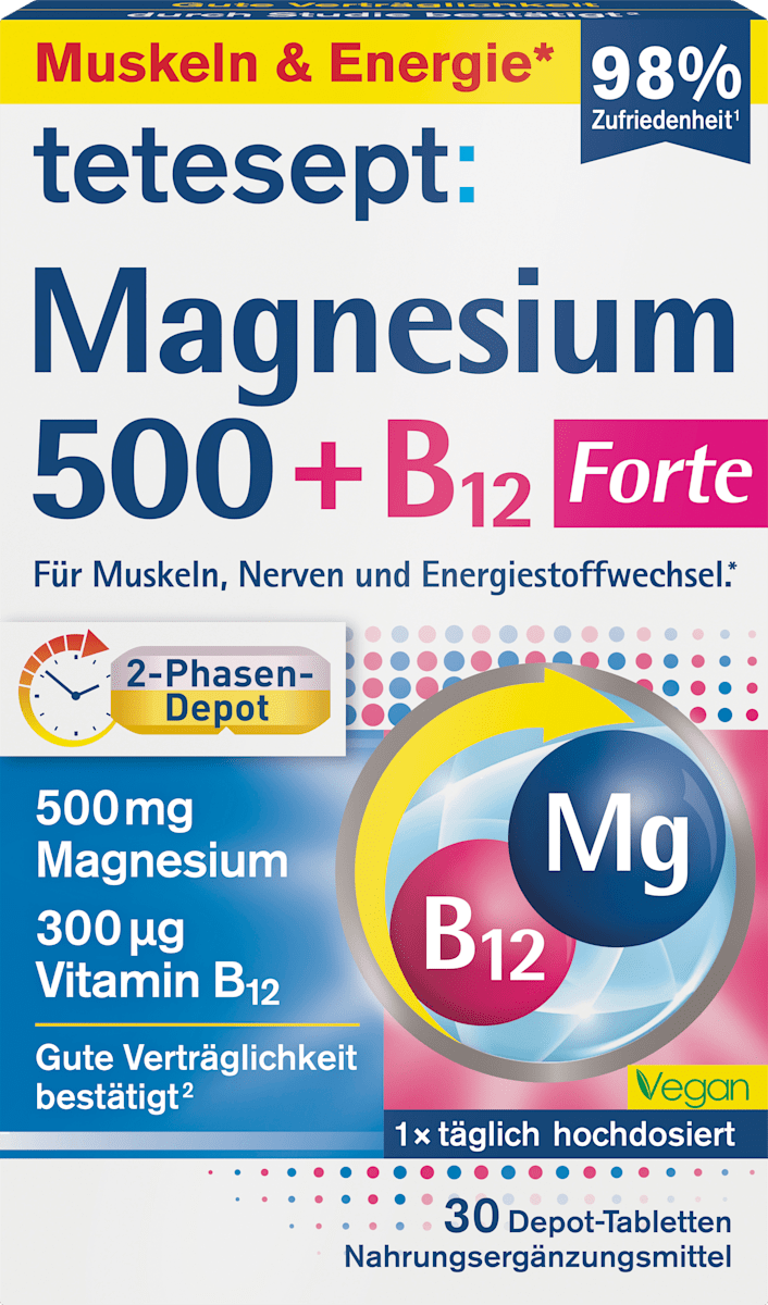 Tetesept Magnesium 500 + B12 Forte – 30 Tablets