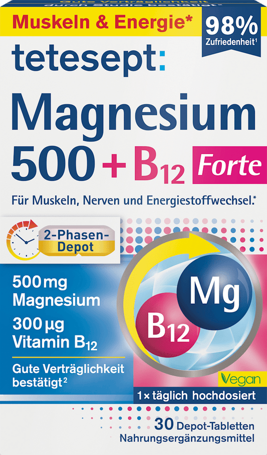 Tetesept Magnesium 500 + B12 Forte – 30 Tablets