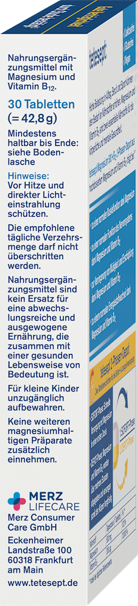 Tetesept Magnesium 500 + B12 Forte – 30 Tablets
