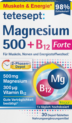 Tetesept Magnesium 500 + B12 Forte – 30 Tablets