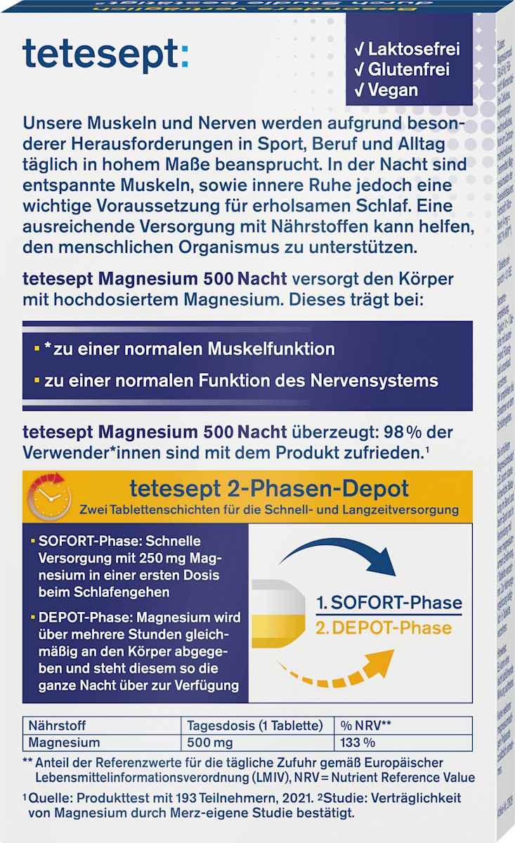 Tetesept Magnesium 500 Night – 30 Tablets
