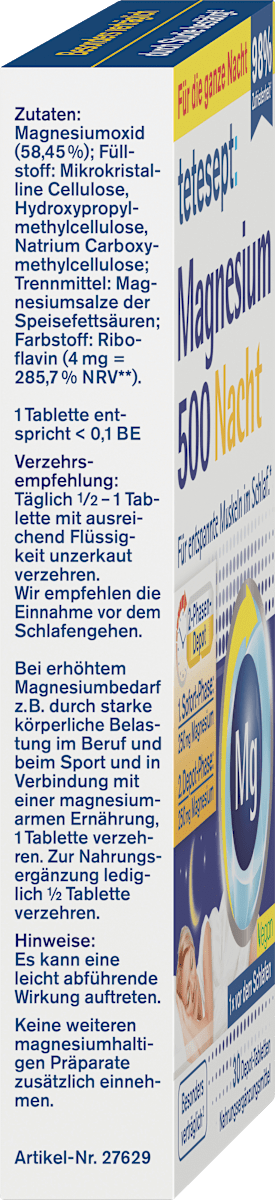 Tetesept Magnesium 500 Night – 30 Tablets