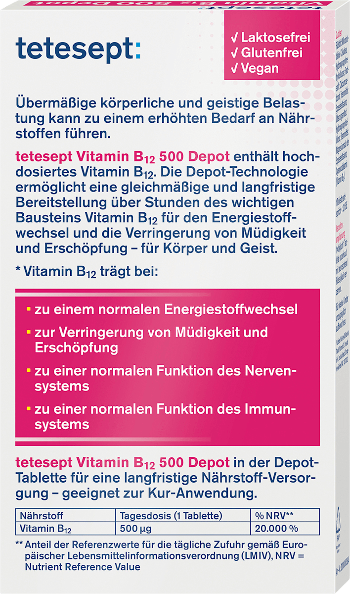 Tetesept Vitamin B12 500 Depot – 30 Tablets