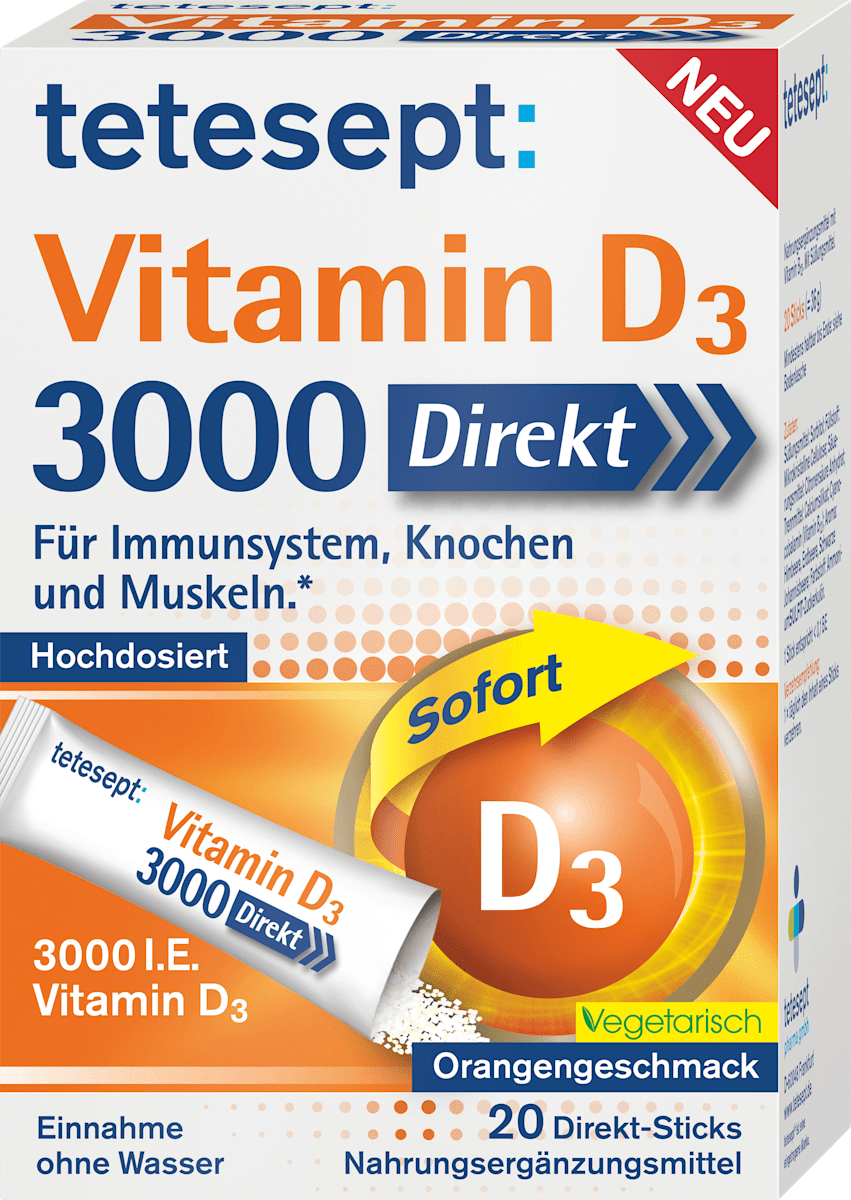 Tetesept Vitamin D3 3000 Direkt Sticks – 20 Direct Sticks