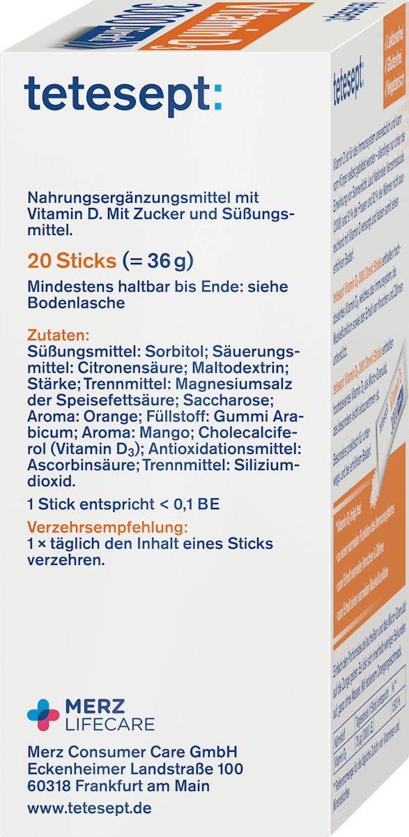 Tetesept Vitamin D3 3000 Direkt Sticks – 20 Direct Sticks