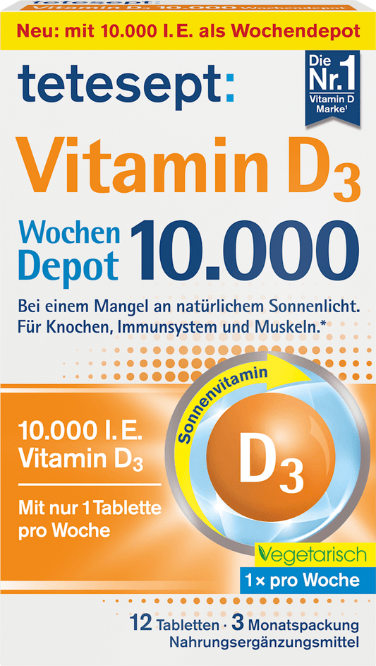 Tetesept Vitamin D3 10,000 I.U. Weekly Depot – 12 Tablets (3-Month Supply)