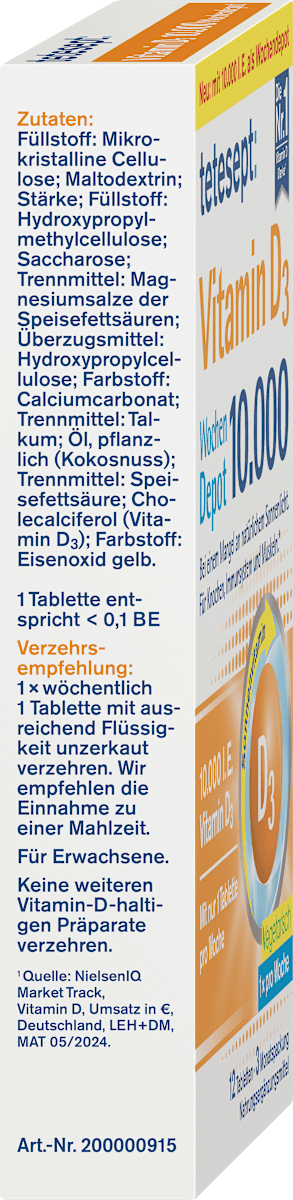 Tetesept Vitamin D3 10,000 I.U. Weekly Depot – 12 Tablets (3-Month Supply)