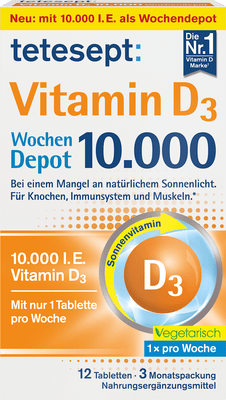 Tetesept Vitamin D3 10,000 I.U. Weekly Depot – 12 Tablets (3-Month Supply)