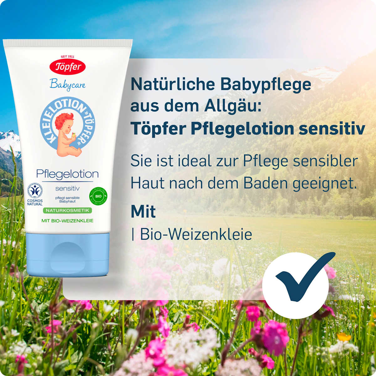 Töpfer Babycare Pflegelotion Sensitiv with Organic Wheat Bran 150 ml